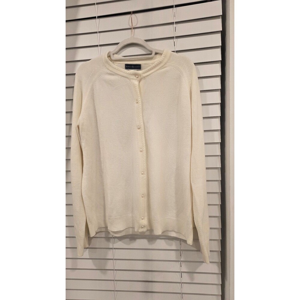 Karen Scott Women's Off White Pearl Button Front Cardigan Sweater